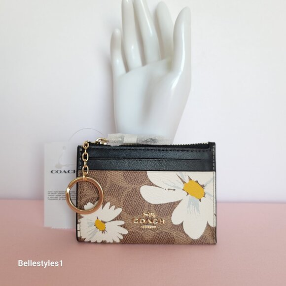 COACH Mini Skinny ID Case In Signature Canvas With Floral Print- Tan Multi🎈⭐ - Picture 6 of 15